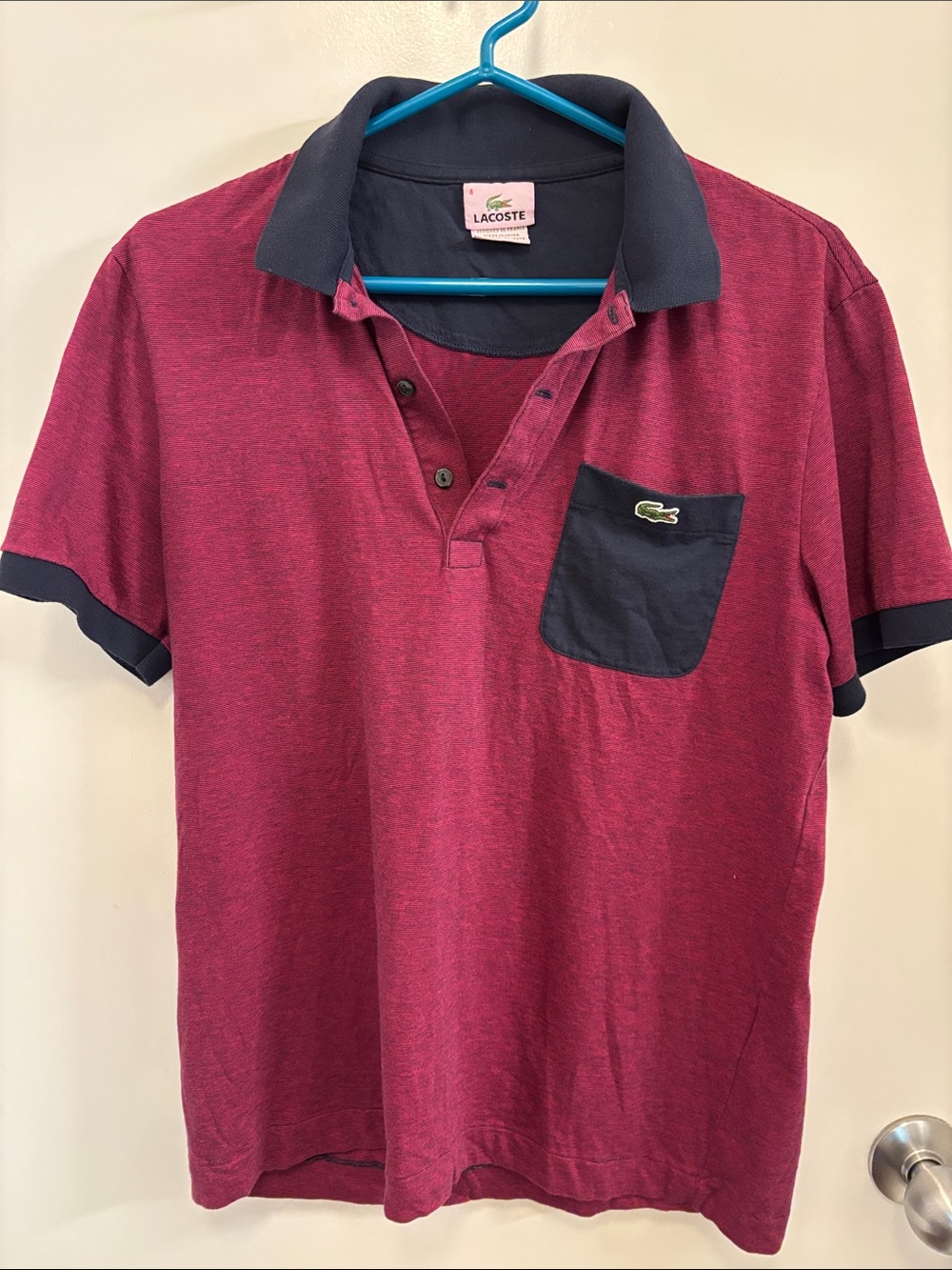 Lacoste Men's Berry Polo with Navy Trim and Pocket
